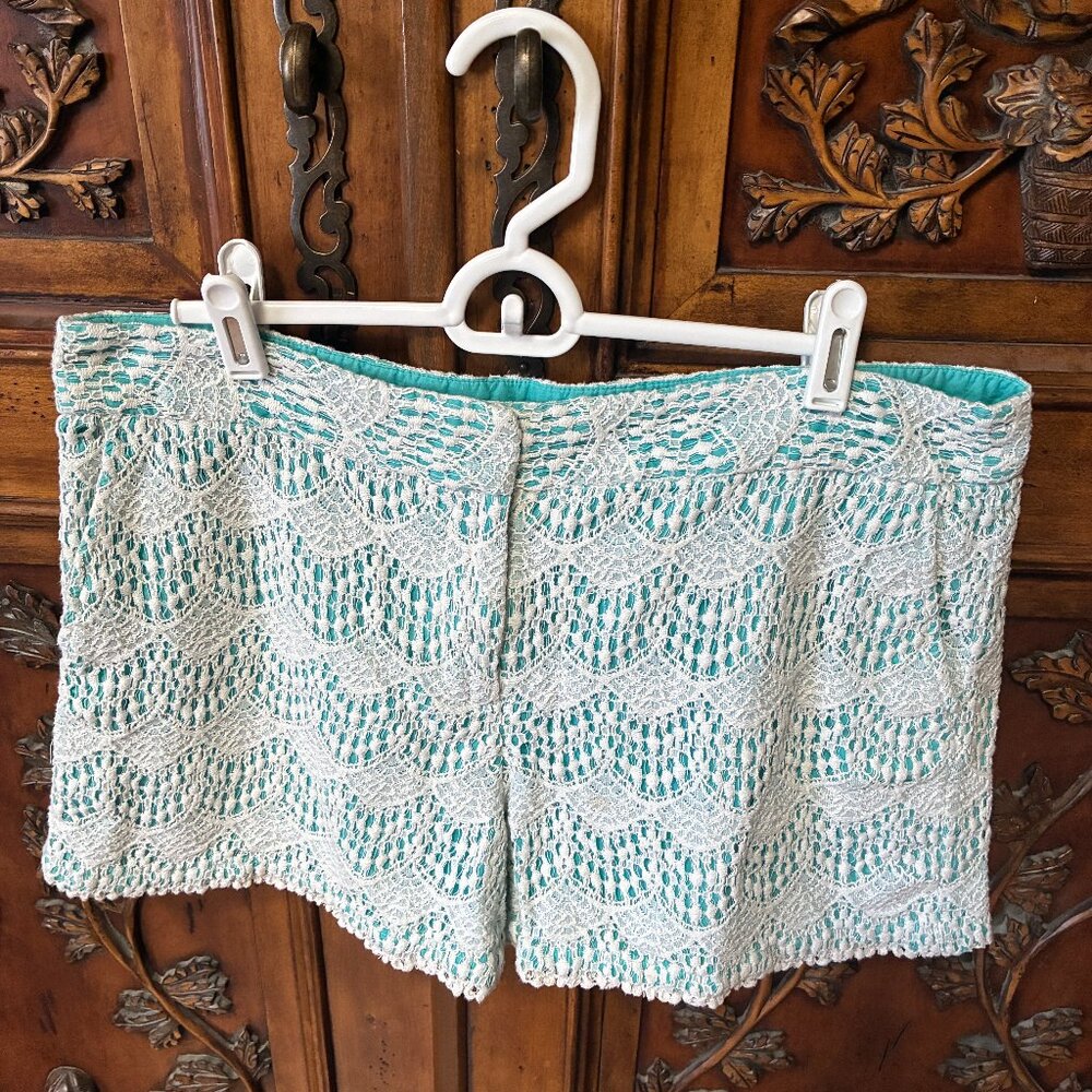 Ann Taylor Loft Outlet Women's Teal Shorts w/White Lace Overlay Size 16 Coquette